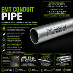 2″ Galvanized Steel EMT Conduit Pipe | Electrical Metallic Tubing
