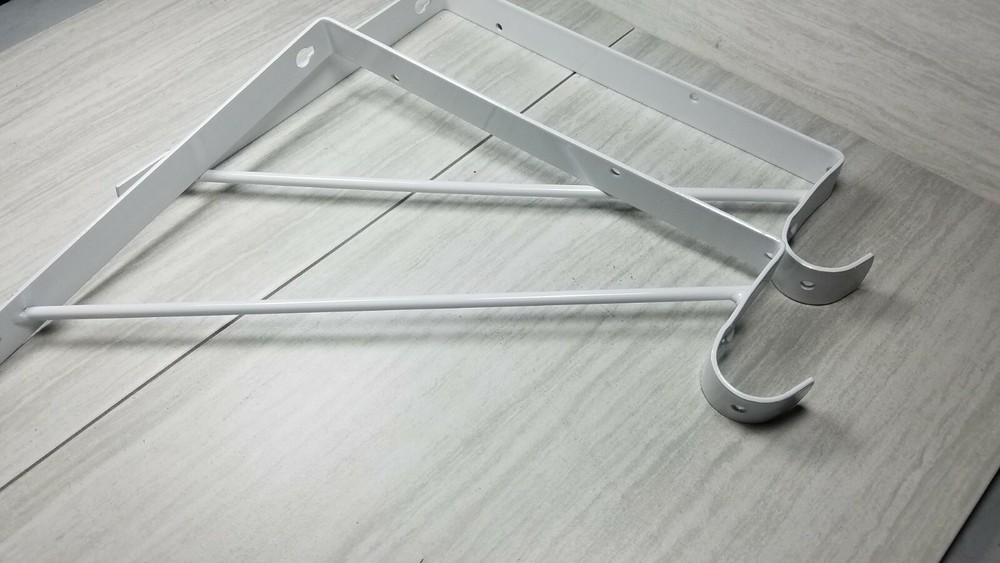 2 Metal Self Rod Bracket White with Clothes Rod at Front 11″ Shelf