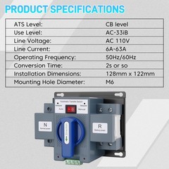 110V 2P 63A Dual Power Automatic Transfer Switch Generator Change-Over Switch