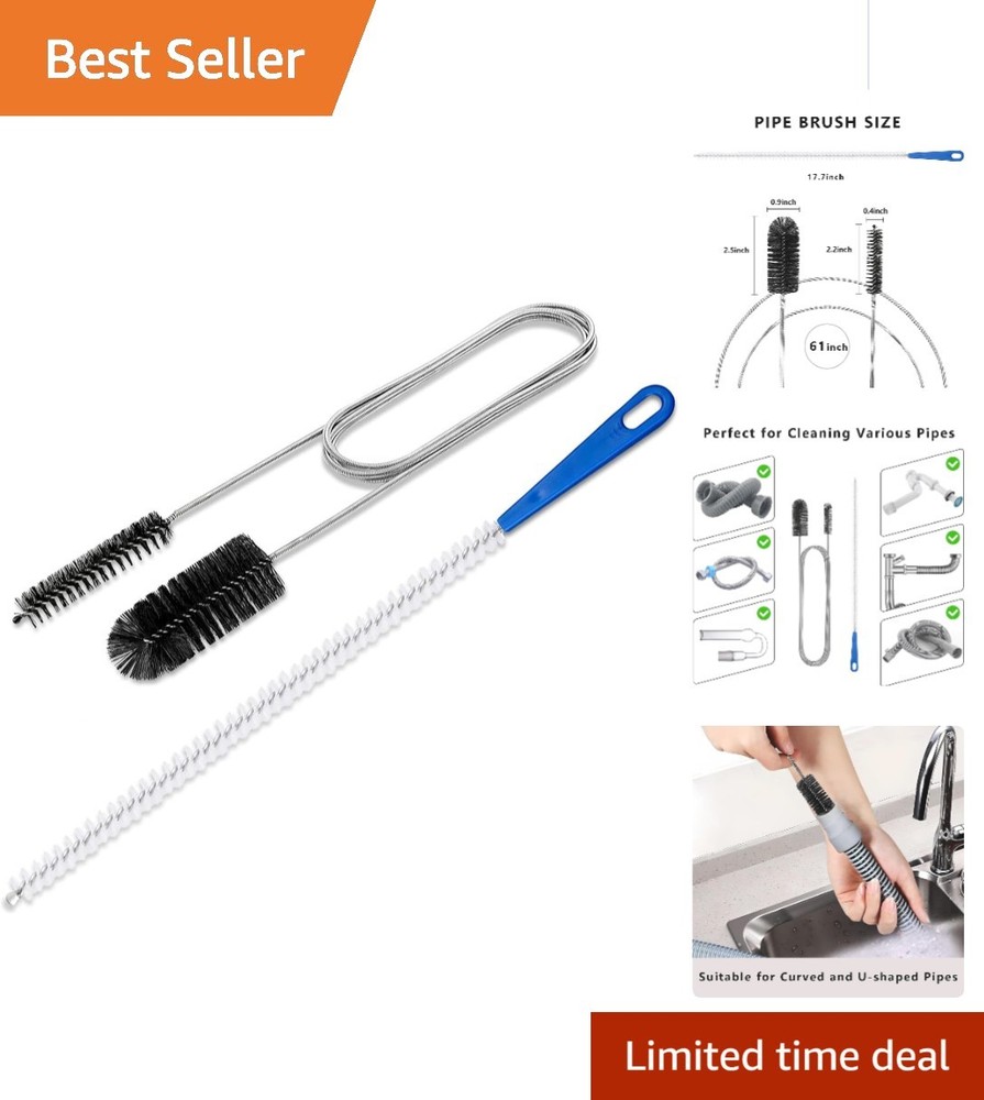 Double Ended Nylon Drain Brush (61″) & Sink Unblocker (17.7″) for Easy Cleaning