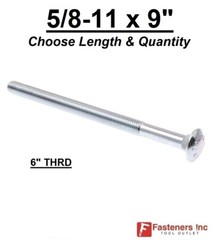 5/8-11 x 9″ Carriage Bolts A307 Grade 2 Zinc Plated “Coach Screws” 5/8″-11