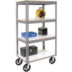 Easy Adjust Boltless 4 Shelf Truck Laminate Shelves Rubber Casters 48″L x 24″W x