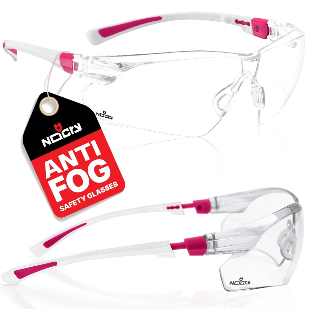 NoCry Clear Safety Glasses for Women with Adjustable One Size, White & Pink