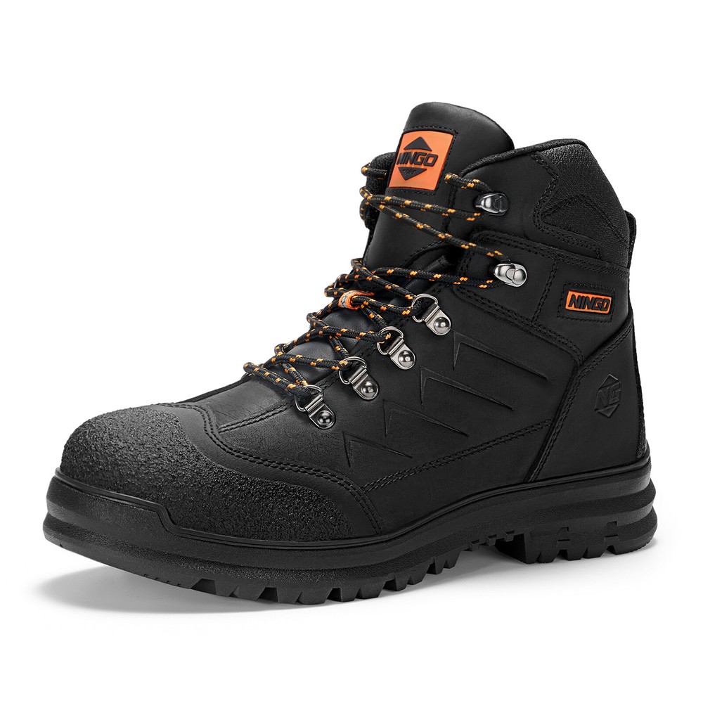 NINGO Men’s Heavy Duty Work Boots Steel Toe Puncture Proof Leather Safety Shoes