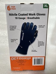 Octogrip Nitrile Coated Work Gloves Extra Large 18 Gauge Breathable 6 Pairs