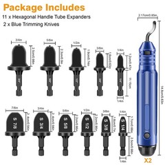 13x 1/4″-3/4″ HVAC Swaging Tool Drill Bit Copper Pipe Expander Deburring Scraper