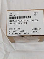 Hex Lock Nut: Nylon Insert, M10x1.5, Class 18-8/A2 Qty 50 MANL010CP