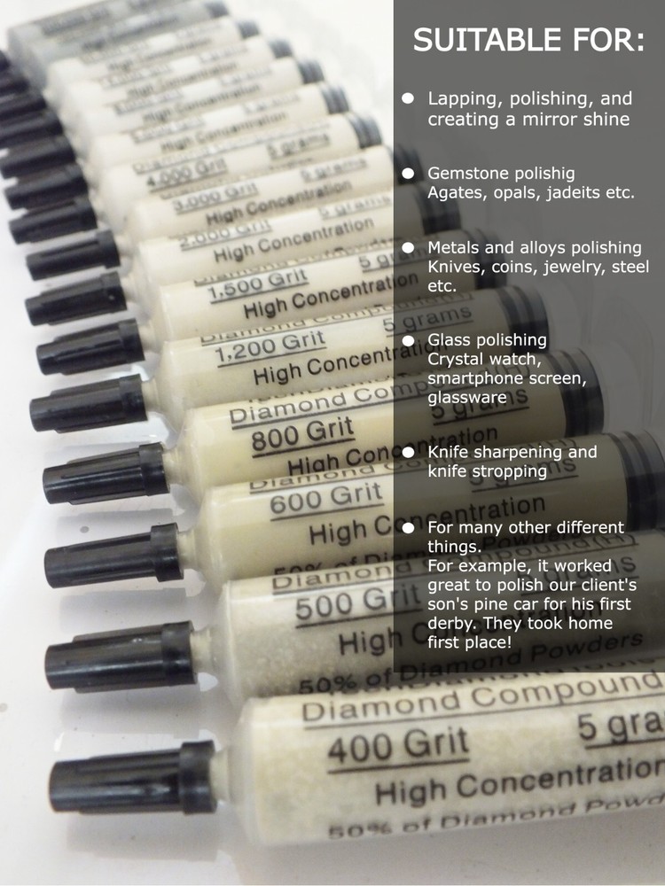 Diamond Paste Kit of 15 Syringes 200,000 to 400 Grit High (50%) Concentration