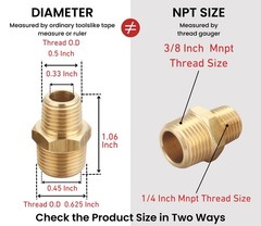 3/8 Inch NPT Male x 1/4 Inch NPT Male, Solid Brass Pipe Adapter Fittings Redu…