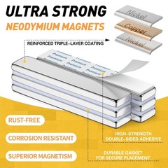6 Pack Super Strong Bar Magnets Heavy Duty, Large Flat Magnetic Strips, Powerful