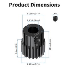 M1 Pinion Motor Gear 16T 3/16 inch5mm Shaft Hole, 1045 Hardened Carbon Steel …