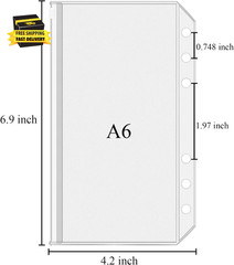 12Pcs A6 Size Binder Pockets 6 Holes Budget Cash Envelopes for Budgeting, Clear