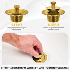 LXLOTUS Brushed Gold Bathtub Drain – Lift and Turn – Gold/Brass