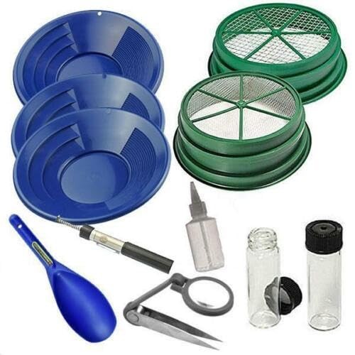 Sluice Monkey 11pc Blue Large Gold 1/4″ & 1/2″ Classifier Screen & Gold Pan Pan