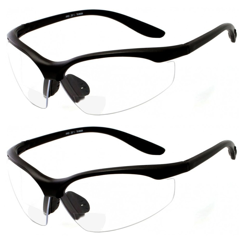 2 PAIR LOT Bifocal Safety Reading Glasses Clear Lens Reader ANSI Z87.1 Men Women