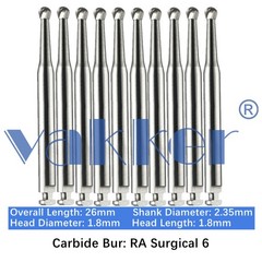 10/Pk Dental Surgical Round Carbide Burs 26mm RA SURG 2 4 6 8 Latch Slow Speed