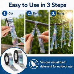 RAINFLOW Reflective Bird Scare Tape – 2 Rolls 300FT Outdoor Reflective Ribbon, D