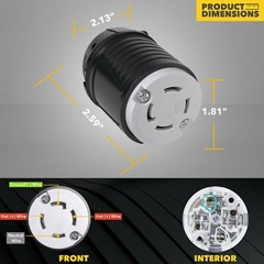 Female 30 Amp 4-Prong NEMA L14-30R Receptacle Locking Power Cord End UL Listed