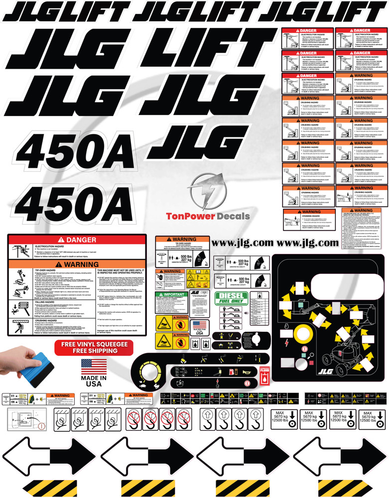 Fits JLG 450A Scissor Lift Decal Kit – 3M Vinyl – Free Shipping
