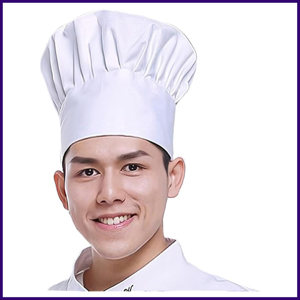 White Chef Hat Adjustable Elastic Band Cotton Chef Cap for Men Women Adults