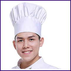 White Chef Hat Adjustable Elastic Band Cotton Chef Cap for Men Women Adults