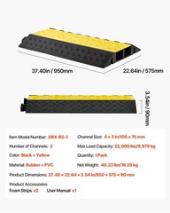VEVOR Cable Protector Ramp Rubber Cord Cover 22000 lbs/axle Capacity 2 Channel