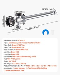 VEVOR 12 in Frost-Free Sillcock 1/2″ PTC x 3/4″ MHT Hose Bibb Anti-Siphon Valve