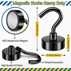 16 Pack Black Magnetic Hooks – 28 lb Heavy Duty N52 Neodymium Cruise Magnets New