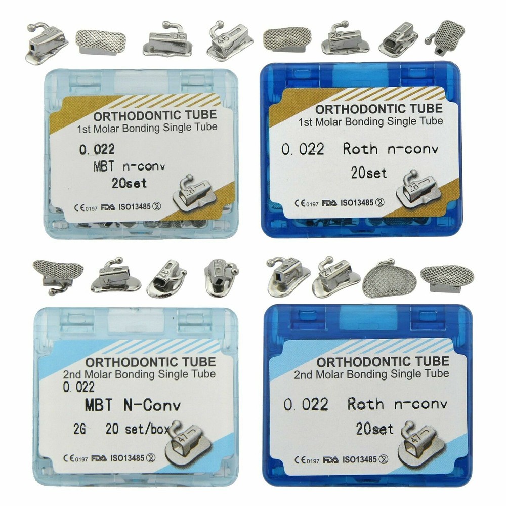 20 Sets Dental Ortho Buccal Tubes Bracket 1st 2nd Molar Bonding MBT Roth 022
