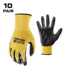 FIRM GRIP Work Gloves Men’s Large Nitrile Coated Machine Washable Yellow 10 Pack