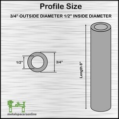 Aluminum Spacer-Tubing- 3/4″ OD x 1/2″ ID x 8″ Long–Fits M12 or 1/2″ Bolts