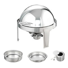 VEVOR 2-Pack Round Roll Top Chafing Dish Set with Full-Size 6Qt Pan Fuel Holder