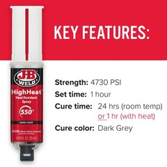 J-B Weld High Heat Epoxy Dark Grey Syringe Heat Resistant Adhesive for Metal