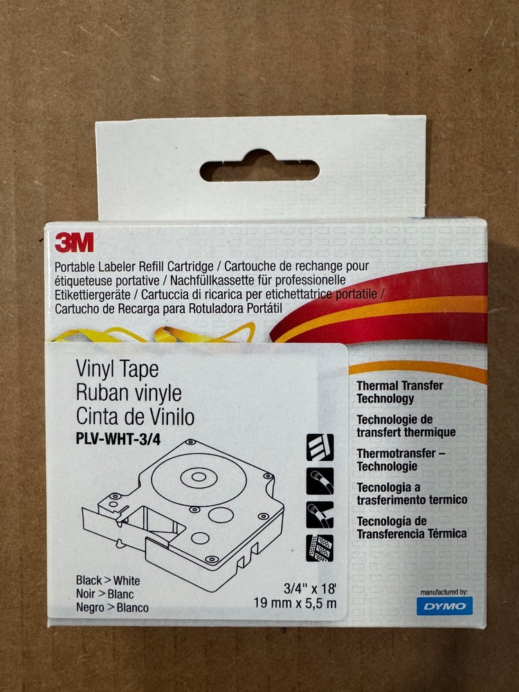 3M Dymo PLV-WHT-3/4 White Vinyl Label Tape 3/4″ New Fresh Stock Free Shipping