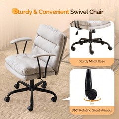 Light Grey Linen Swivel Office Chair with Dual Base