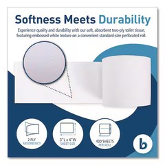 4 in. x 3 in. White Septic Safe 2-Ply Toilet Paper, 400-Sheets Per Roll, (9-Roll