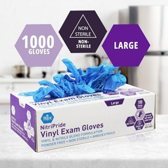 1000 Nitrile/Vinyl Blend Disposable Exam Gloves – Powder-Free, Latex-Free, Large