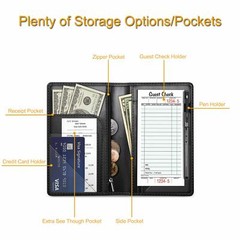Server Book for Waitress Waiter Organizer Wallet with Zipper Pocket Card Holder