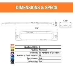 5 Inch Amber LED Strobe Light Ultra Thin Waterproof 23 Flash Patterns