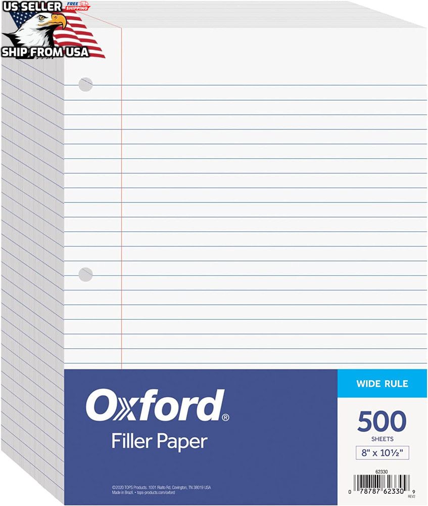Oxford Filler Paper 8 x 10-1/2 College Rule 3-Hole Punched Loose-Leaf Paper 500