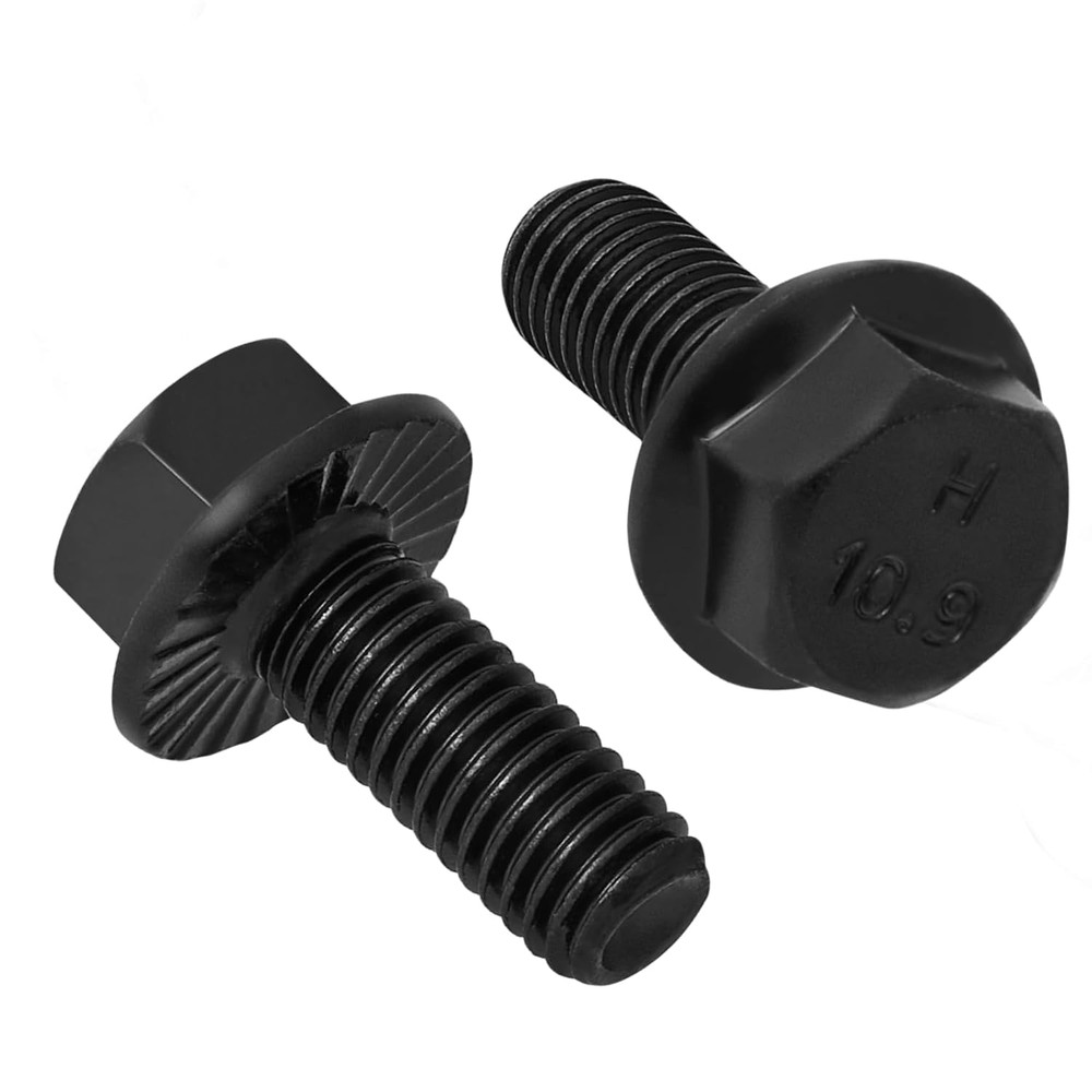 60PCS M6-1.0 x 12mm Flanged Hex Head Bolts Black Zinc Alloy Steel Class