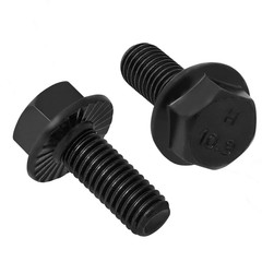 60PCS M6-1.0 x 12mm Flanged Hex Head Bolts Black Zinc Alloy Steel Class