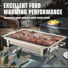 Stainless Steel Full Size 8 Qt Rectangle Chafing Dish Lift-Off Lid Commercial