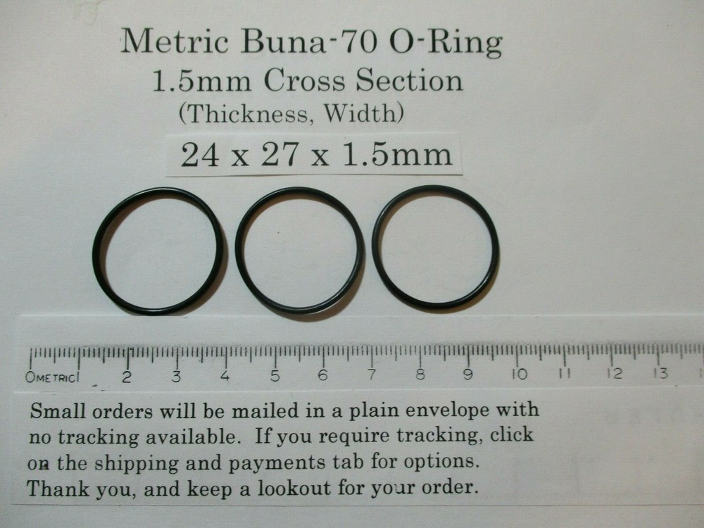 24mm ID x 27mm OD x 1.5mm thick O-ring. Buna-70. Quan 3.
