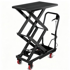 770Lbs Hydraulic Double Scissor Lift Table Cart 11-59″ Height Steel Wheels Black
