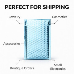 Metallic Ice Blue Bubble Mailers Self Seal Padded Shipping Envelopes