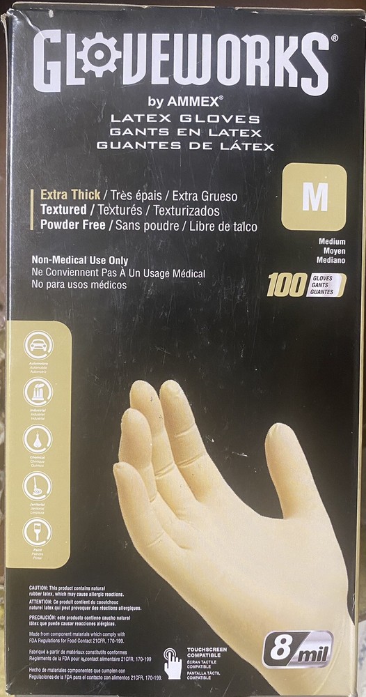 GLOVEWORKS Heavy Duty Ivory Latex Disposable Gloves 8 Mil Box of 100 BRAND NEW!