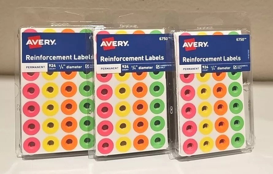 Reinforcement Labels 924 – Multi Color 6750 – 3 Packs – NEW