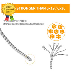 116 Inch Stainless Steel 304 Cable Wire Rope 33FT With Sleeves Thimbles Kit