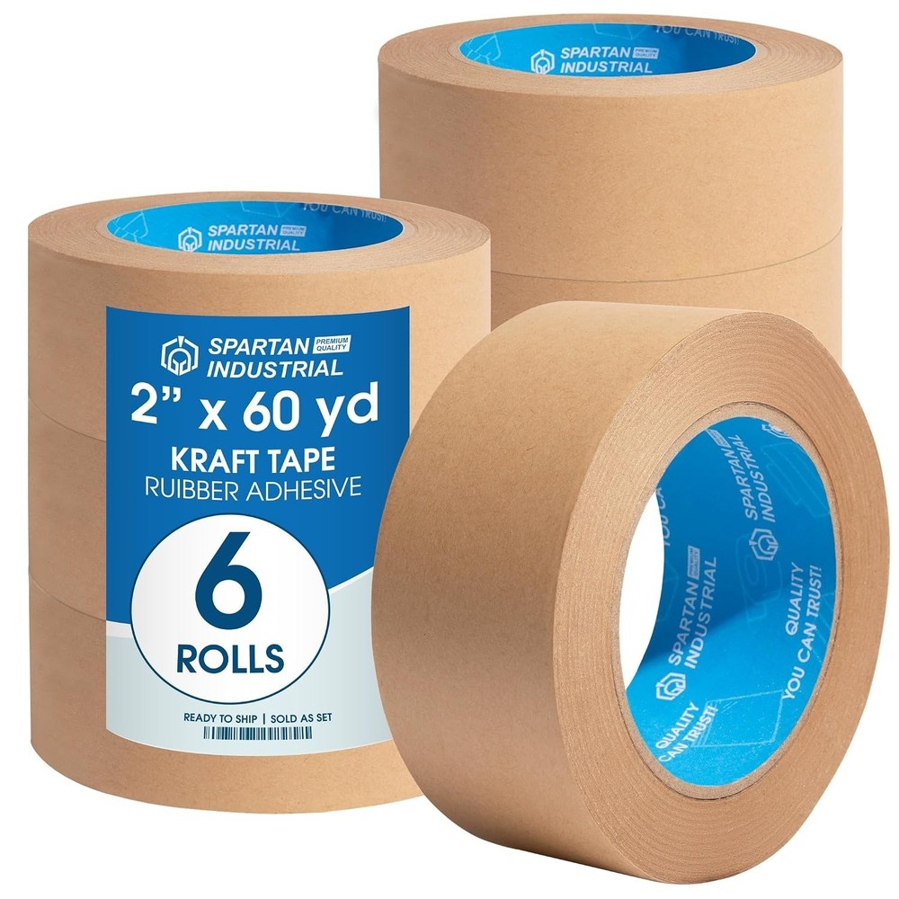 6 Rolls (2 inch x 55 Yard) Heavy Duty Kraft Paper Packing Tape – Brow…
